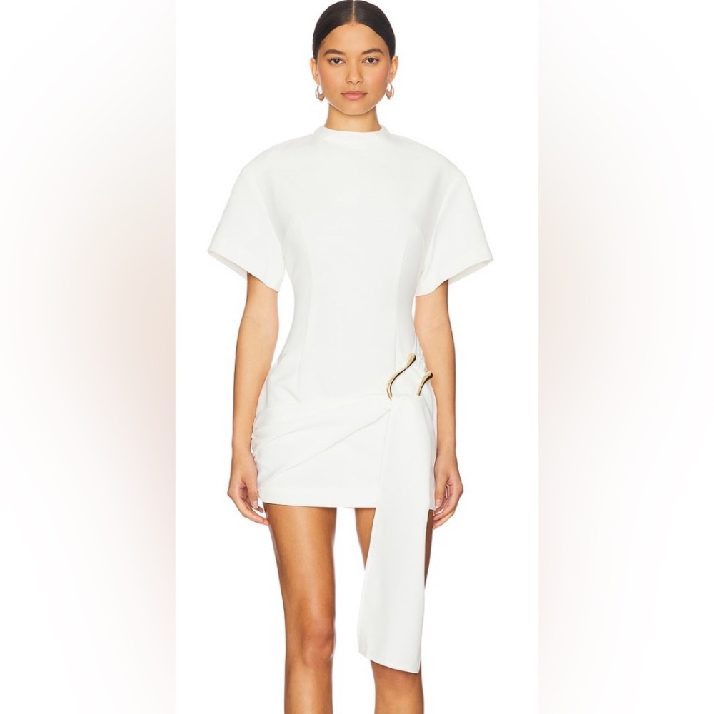 Women’s Cream Short-Sleeve Dress with Side Drape - Lioness Martini Mini Dress